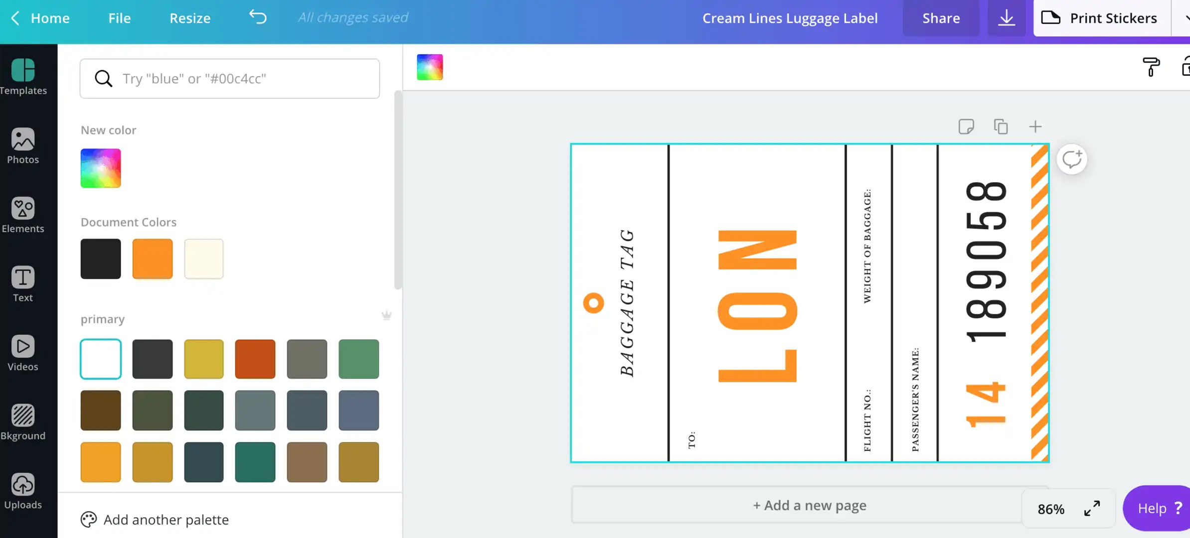 Screen shot to change the color of text in canvas.com for pantry label template