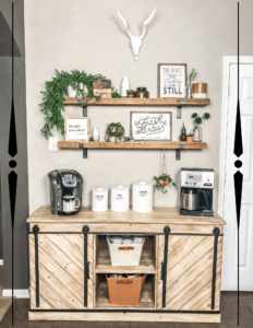 color scheme for coffee bar with green, rust, brown, white and black