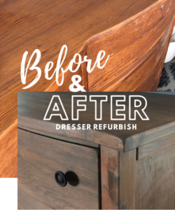 before-and-after close up of a dresser refurbish