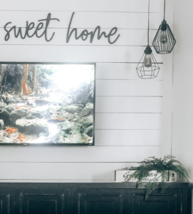 close up of shiplap tv wall