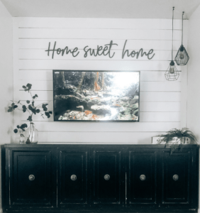 shiplap tv wall in a living room niche
