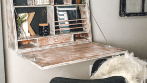 wall mounted desk with decor