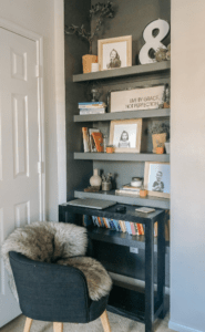 diy wood frames on shelves