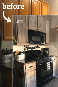 Updating oak cabinets with white wax and cabinet hardware
