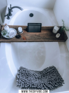 bathtub with rustic wood bathtub tray