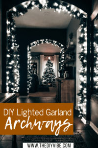 lighted Christmas garland on archways inside home
