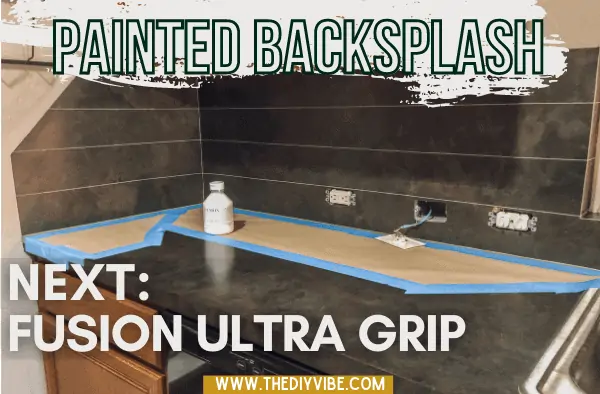 prepping laminate backsplash with fusion ultra grip before painting shiplap design
