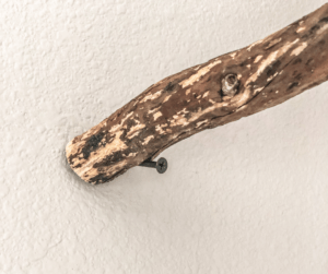 nail attaching branch to wall