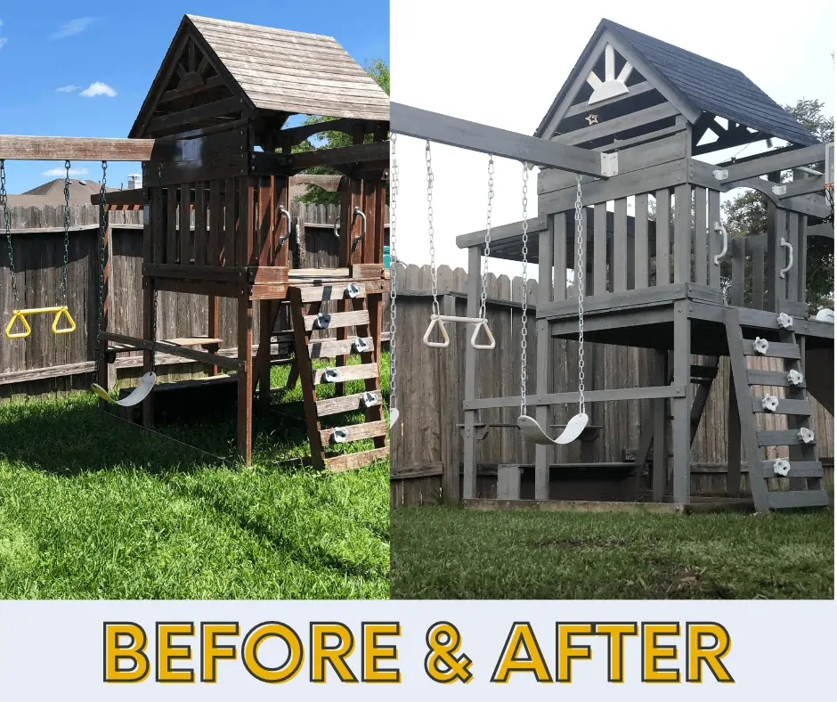 before & after pics of painting the swingset