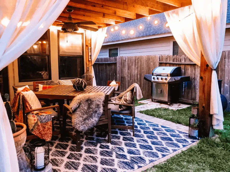 boho patio with stainless steel grill