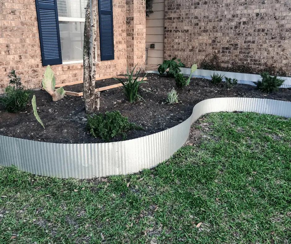 plants planted in metal landscape border