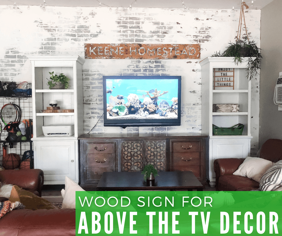 diy wood family sign as above the tv decor