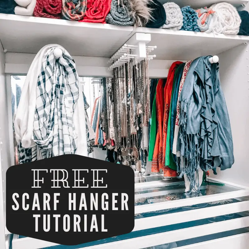scarves beautifully displayed in an organized closet on a scarf hanger