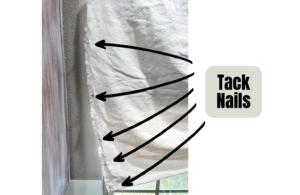 How to pleat a faux roman shade to the drywall with tack nails